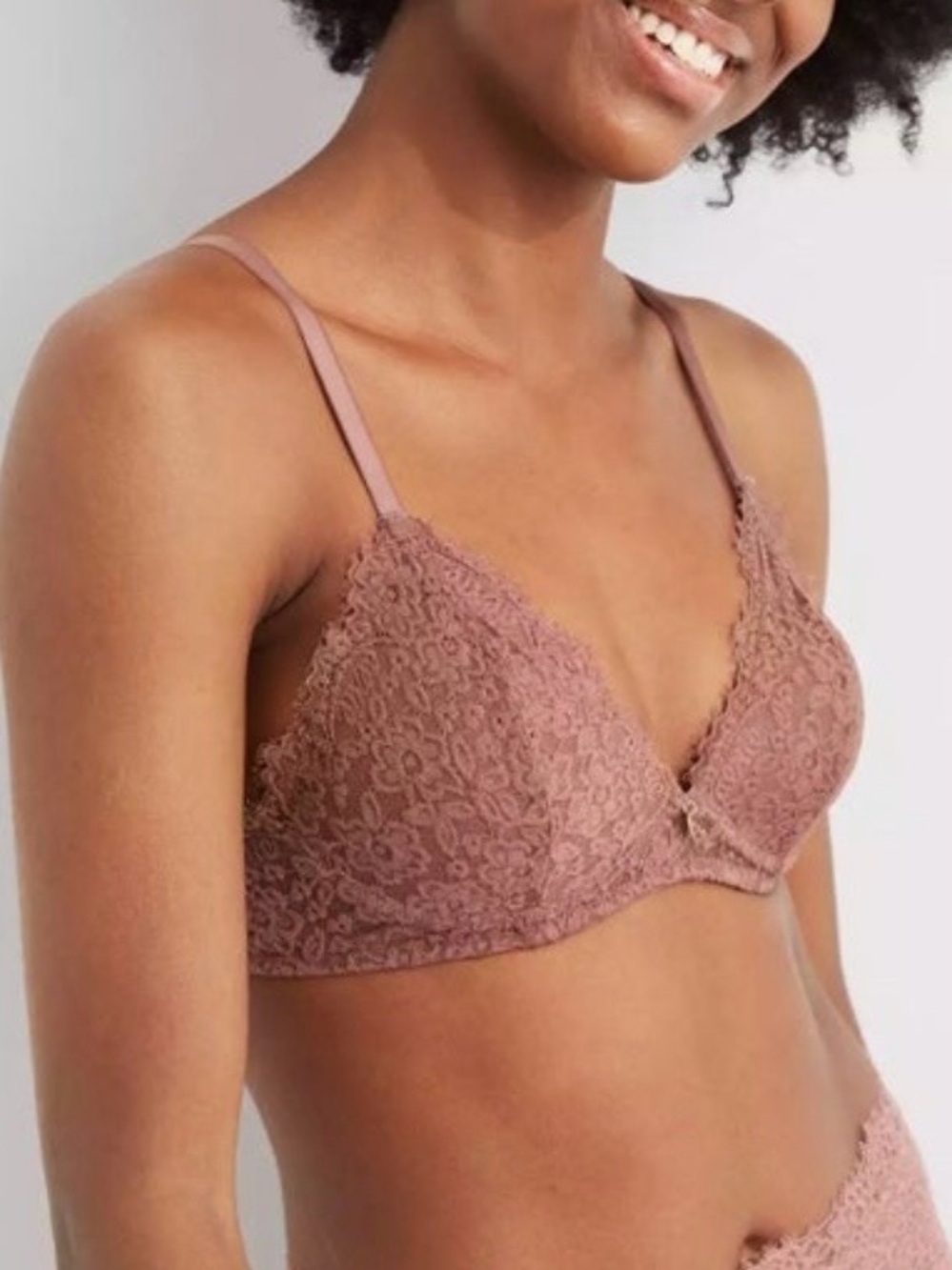 Aerie Wireless Push Up Bra Mauve Dusty Rose Floral Lace 38D Convertible Straps